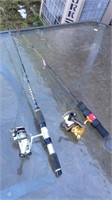 2 ice fishing rods and reels