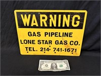 Metal Lone Star Gas Co. Gas Pipeline Metal Sign