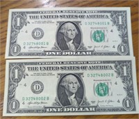 $2 Consecutive serial number banknotes