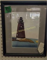 1957 Original Watercolor Painting Lighthouse,
