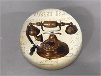 Domed Glass Paperweight w/Antique Phone Image