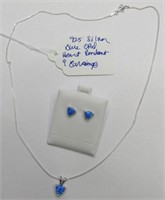 925 Silver Blue Opal Heart Pendant & Earrings