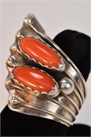 Indian Sterling & Coral Ring Signed BM