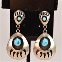 Indian Silver & Turquoise Bear Claw Post Earrings