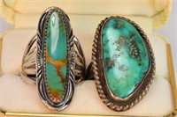 2 Indian Sterling Turquoise Rings