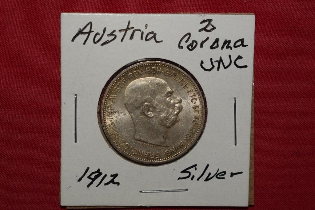 1912 Unc. Silver Austria Two Corona ASW 0.2685