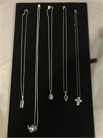 LOT OF 5 SILVER NECKLACES WITH PENDANTS