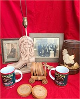 COWBOY BOOT LAMP COASTER CHURN PICTURES & CUPS LOT