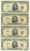 (4) $5 Red Seal U.S. Notes