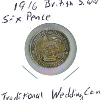 1916 British Silver Six Pence Traditional Wedding
