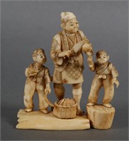 Antique Japanese Carved Bone Figural Group