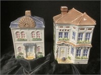 Hand-painted Avon Townhouse Ceramic Canisters.