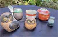 Vintage Japanese Pottery & OMC Japan Owl Set