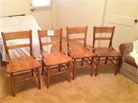 4 OLD OAK STRAIGHT BACK CHAIRS
