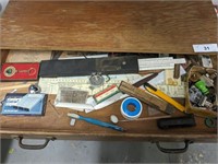 VINTAGE WOODEN TOOL BOX AND CONTENTS