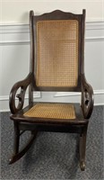 Vtg Cane Rocking Chair With Bentwood Arms.