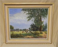 Oil on Canvas of Grazing Cattle, Signed.