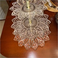 Vintage Federal Glass Clear Petal 3 Tier Tray