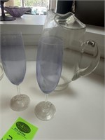 Champagne Flutes & Etched Glass Pitcher