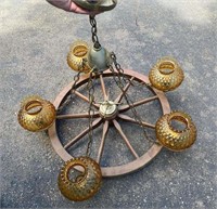 Vintage Hanging Wagon Wheel Lamp