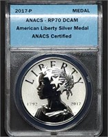 2017 P American Liberty Silver Medal ANACS RP70