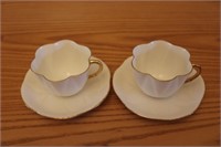 Shelley "White Dainty" Gold Trim 2 Cups & Saucers