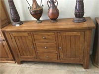 Natural Wood Rustic Style Buffet Server Cabinet