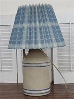 Blue banded jug lamp with shade