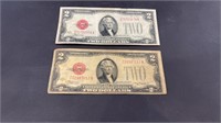 (2) 1928 D RED SEAL $2 DOLLAR BILLS