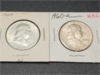Two 1960 Franklin Half Dollars
