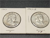 Two 1957 Franklin Half Dollars