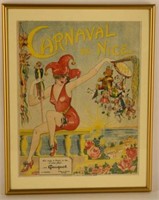 1927 Carnaval De Nice Peugoet Poster