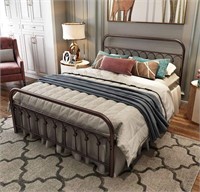 Metal Bed Frame Queen Size with Vintage Headboard