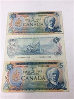 3 1972 $5 Can Banknotes