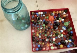 Ball canning jar filled with marbles