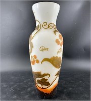 Galle style art glass vase, 14.25" tall