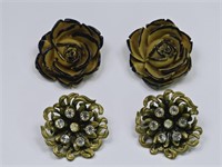 Buttons: Molded Celluloid Flowers, Openwork Brass