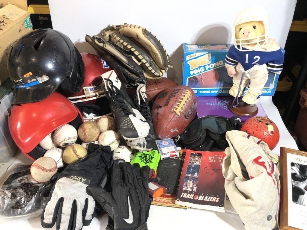 Lot of Vintage Sporting Goods Balls Helmet Gloves