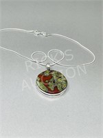 Jasper & silver pendant & chain & earrings