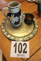 Metal Tray, Cup & Pottery Pitcher(R1)