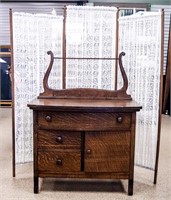 Furniture Antique Tiger Oak Washstand & Screen