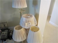 4 brass lamps, extra lamp shade