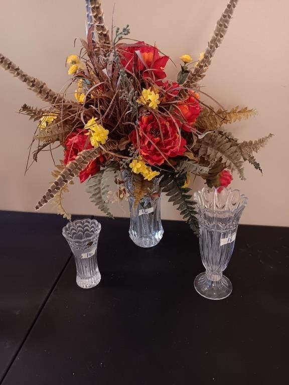 3 crystal vases 7 inch 11 inch 12 inch.