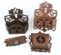 Black Forest Carved Shelf & (3) Wall Boxes