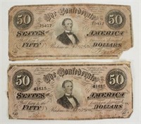 (2) Confederate Jefferson Davis $50 Notes