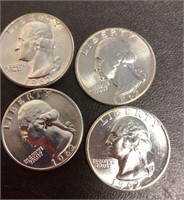 4 uncirculated 1962 silver quarters