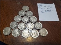 15 old buffalo nickels all w dates 1920s