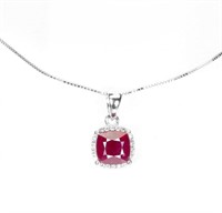 Natural  Cushion Red Ruby Necklace