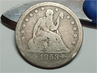 OF) 1853 seated liberty silver quarter