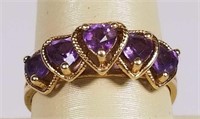14k gold, heart shaped amethyst color ring